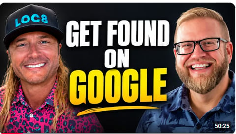 Two men smiling at camera with text GET FOUND ON GOOGLE displayed prominently